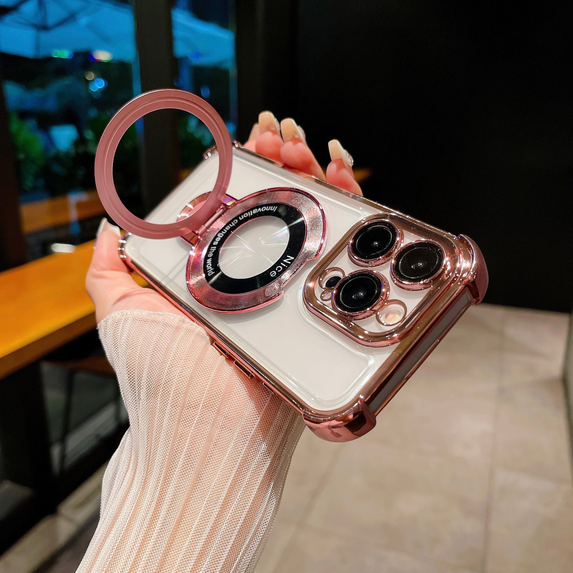 Four-Corner Airbag Phone Case with Magnetic Stand and Glitter Design