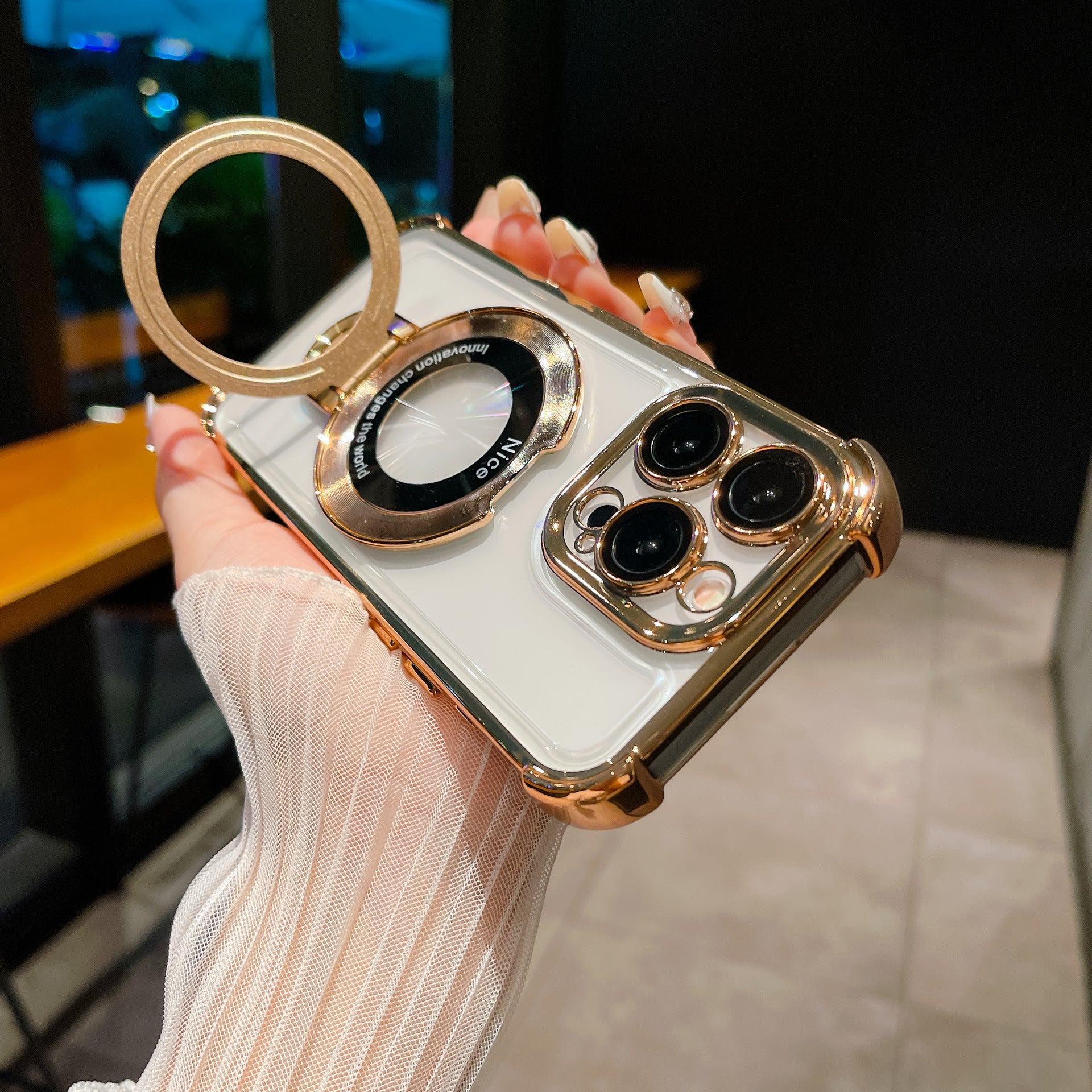 Four-Corner Airbag Phone Case with Magnetic Stand and Glitter Design