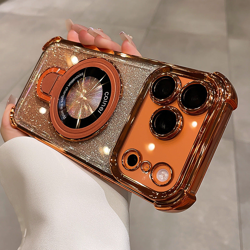 Four-Corner Airbag Phone Case with Magnetic Stand and Glitter Design